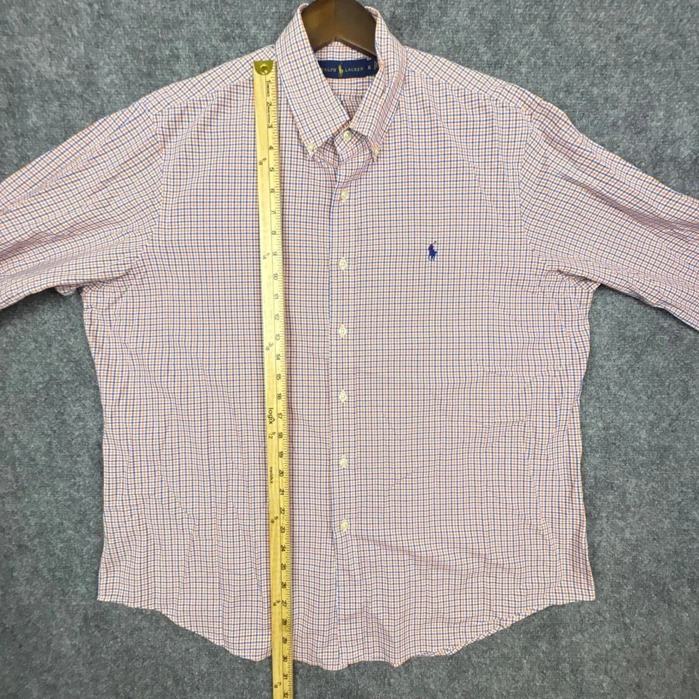 Ralph Lauren Button Down Mens XL Orange Blue Check Long Sleeve Cotton Shirt 0400